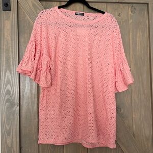 HEIMISH USA Pink Eyelet Top Flutter Sleeves Size Large NWT